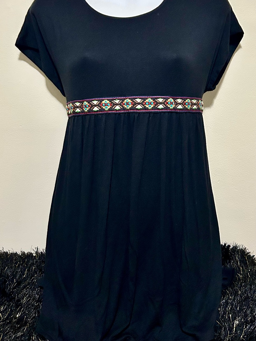 Black Embroidered Empire-Waist Women’s Blouse